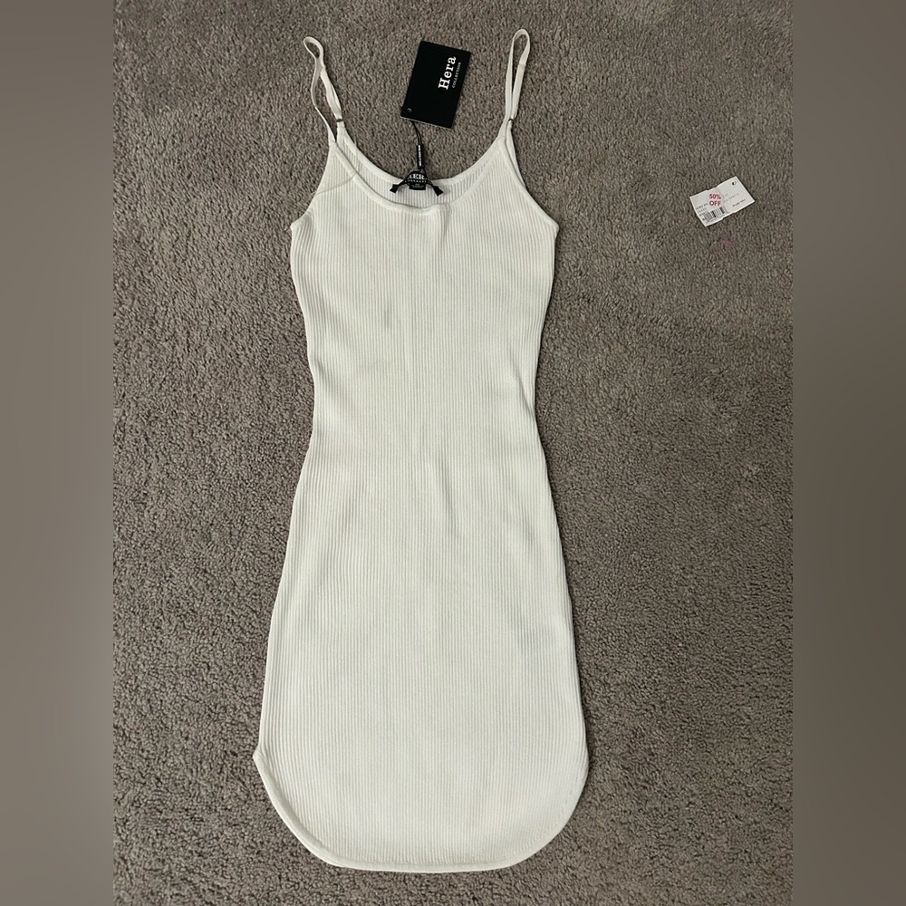 Hera Collection White Ribbed Mini Dress